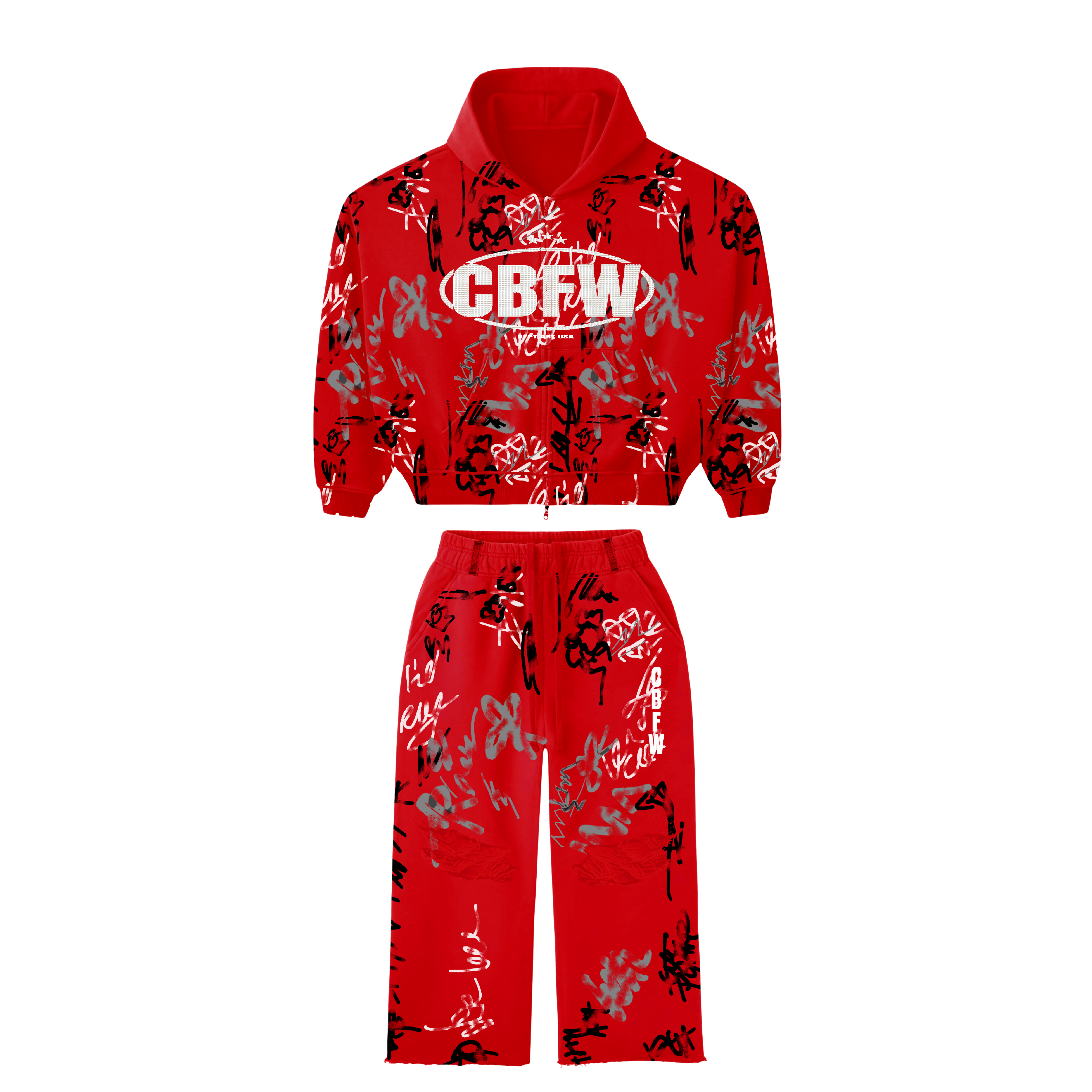 CBFW red graffiti sweatsuit